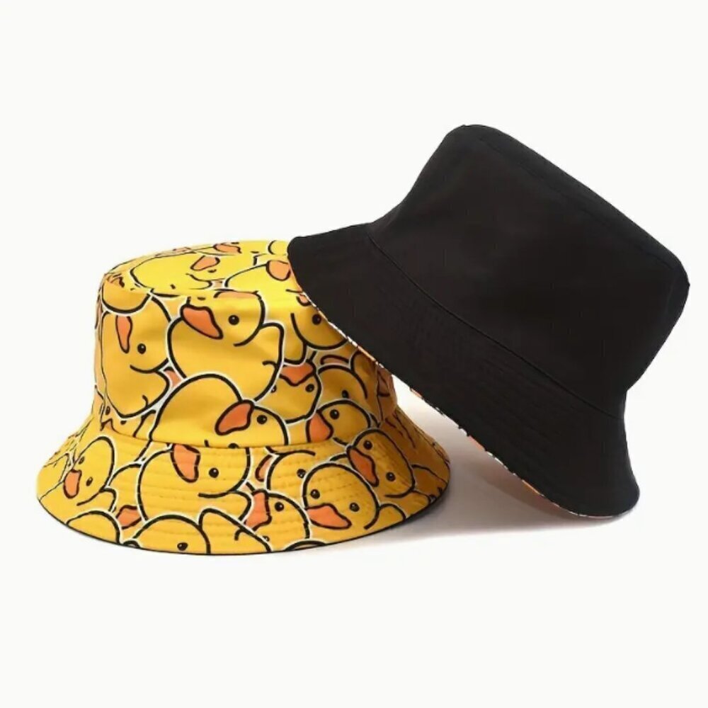 Rubber Duck Reversable Bucket Hat Yellow and Black NWT